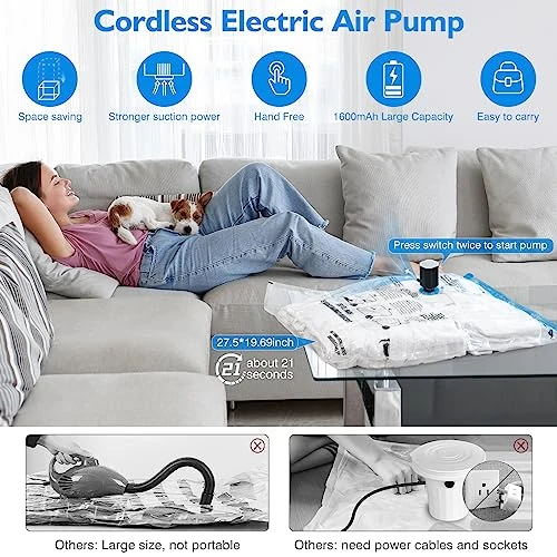 Vacuum Storage Bags With Cordless Powerful Electric Air Pump,15 Pack (3 Jumbo/3 Large/3 Medium/3 Compact/3 Small) Reusable Space Saver Bags,Vacuum Sealer Bags For Travel, Clothes,Luggage,Compression Seal For Comforters,Blankets,Hand Pump Included 2 Vacuum Storage Bags With Cordless Powerful Electric Air Pump,15 Pack (3 Jumbo/3 Large/3 Medium/3 Compact/3 Small) Reusable Space Saver Bags,Vacuum Sealer Bags For Travel, Clothes,Luggage,Compression Seal For Comforters,Blankets,Hand Pump Included - Image 2