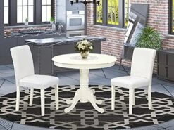 East West Furniture ANAB5-LWH-64 5Pc Round 36" Table And 4 Parson Chair With Linen Leg And Pu Leather Color White -Songmics Furniture Shop 51BDN50fhQS. AC