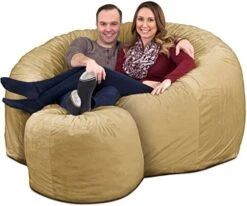 ULTIMATE SACK 6000 Bean Bag Chair W/Footstool: Giant Foam-Filled Furniture - Machine Washable Covers, Double Stitched Seams, Durable Inner Liner, And 100% Virgin Foam Footstool Incl. (Grey, Suede) -Songmics Furniture Shop 51BFjmPMkrL. AC