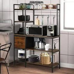 Rotihom Bakers Rack, Industrial Microwave Oven Stand With Shelf, Kitchen Utility Storage Shelf, Coffee Station, Bakers Racks For Kitchens With Storage, Rustic Brown/Black (Style 1 -Black) 21 Rotihom Bakers Rack, Industrial Microwave Oven Stand With Shelf, Kitchen Utility Storage Shelf, Coffee Station, Bakers Racks For Kitchens With Storage, Rustic Brown/Black (Style 1 -Black) -Songmics Furniture Shop 51BGlRaHGL. AC