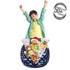 Lunarable Mermaid Scale Storage Toy Bag Chair, Continuous Japanese Circular Pattern Overlap Rounds In Aqua Color Palette, Stuffed Animal Organizer Washable Bag, Small Size, Blue Purple -Songmics Furniture Shop 51BIeoJ7etL