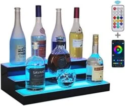 LED Lighted Liquor Bottle Display Shelf For Home Bar, App&Remote Control, 366 Light Model/Control Light Intensity/Transition Speed, 16 Inch 2 Step Lighted Bar Shelves, Bar Organizer For Liquor -Songmics Furniture Shop 51BLCaiRtL. AC