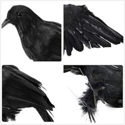 Jylucky 6 Pack Realistic Black Feathered Crow Bird, Halloween Artificial Handmade Feathered Crows, Scary Fly And Stand Lifelike Ravens Birds For Halloween Party Outdoors And Indoors Decoration