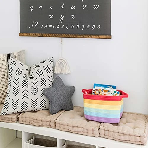 OrganiHaus Woven Basket For Storage | Basket For Shelves | Toy Basket | Throw Blanket Basket For Living Room | Cotton Rope Basket For Storage | Decorative Baby Basket For Towels | Rainbow Basket 14x9 2 OrganiHaus Woven Basket For Storage | Basket For Shelves | Toy Basket | Throw Blanket Basket For Living Room | Cotton Rope Basket For Storage | Decorative Baby Basket For Towels | Rainbow Basket 14x9 - Image 2