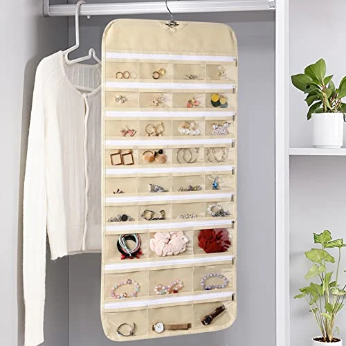 Cabilock Hanging Jewelry Organizer Double Sided Zipper Earrings Pocket Holder With 66 Pockets Wall Closet Necklace Hanger For Bracelet Watch Ring Chain 3 Cabilock Hanging Jewelry Organizer Double Sided Zipper Earrings Pocket Holder With 66 Pockets Wall Closet Necklace Hanger For Bracelet Watch Ring Chain - Image 3