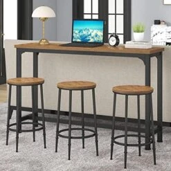 HOMYSHOPY Bar Table Set For 3, 4 Piece Dining Table Set With 3 Stools, Counter Height Kitchen Table Set With 3 Chairs For Breakfast Nook, Living Room And Apartment (White & Black) 10 HOMYSHOPY Bar Table Set For 3, 4 Piece Dining Table Set With 3 Stools, Counter Height Kitchen Table Set With 3 Chairs For Breakfast Nook, Living Room And Apartment (White & Black) -Songmics Furniture Shop 51BWx1HeGgL. AC