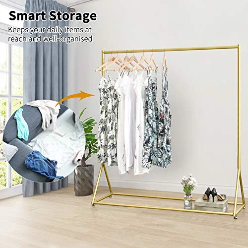 BOSURU Modern Clothes Rack Retail Display Clothes Rack Freestanding Garment Rack Easy Assemble Clothing Rack For Bedroom Or Boutiques Gold 59" L 2 BOSURU Modern Clothes Rack Retail Display Clothes Rack Freestanding Garment Rack Easy Assemble Clothing Rack For Bedroom Or Boutiques Gold 59" L - Image 2