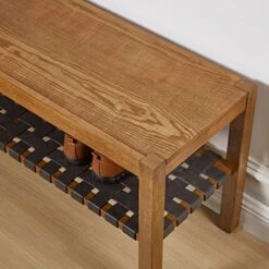 Ball & Cast Entryway Storage Bench Wood Frame Shoe Bench With Faux Leather Woven Shelf, 48 Inch Natural -Songmics Furniture Shop 51Ba2yeItkL