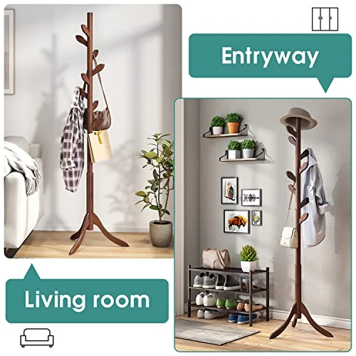 Viewcare Coat Rack Free Standing, Bamboo Coat Stand With 8 Hooks, Coat Tree For Entryway, Hallway, Corner, Bedroom & Office, 3 Adjustable And Sturdy Coat Rack For Coats, Hats, Scarves, And Handbags 3 Viewcare Coat Rack Free Standing, Bamboo Coat Stand With 8 Hooks, Coat Tree For Entryway, Hallway, Corner, Bedroom & Office, 3 Adjustable And Sturdy Coat Rack For Coats, Hats, Scarves, And Handbags - Image 3