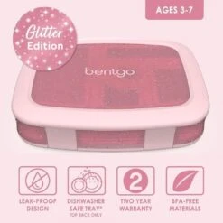 Bentgo® Kids 5-Compartment Lunch Box - Glitter Design For School, Ideal For Ages 3-7, Leak-Proof, Drop-Proof, Dishwasher Safe, & Made With BPA-Free Materials (Glitter Edition - Petal Pink) -Songmics Furniture Shop 51BfMyew7PL