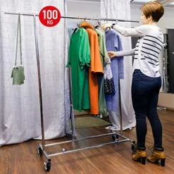 Tatkraft Drogo Heavy Duty Clothes Rack On Wheels, 220lb Load, Adjustable Garment Rack Length 4-6ft, Height 4,7-5,5ft, Easy To Assemble, Chromed Steel -Songmics Furniture Shop 51BoWfjvxYL