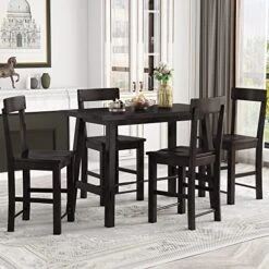 KELRIA 5-Piece Wooden Counter Height Set, Includes 1 Table, 4, Padded Chairs And Storage Shelving, For Dining, Living Room, Kitchen, Gray 26 KELRIA 5-Piece Wooden Counter Height Set, Includes 1 Table, 4, Padded Chairs And Storage Shelving, For Dining, Living Room, Kitchen, Gray -Songmics Furniture Shop 51Bqj3R3MEL. AC