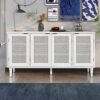 Bellemave Buffet Cabinet With 4 Rattan Doors Large Freestanding Sideboard Storage Cabinet Entryway Console Table For Living Room, Kitchen Dining Room, Entryway, White