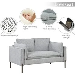 2-Piece Linen Fabric Sofa Set With USB Charging Ports, Morden Style Upholstered Sofa And Loveseat Sets With 3 Seat Sofa Couch And Loveseat Sofa For Living Room, Apartment (2+3 Seat, Grey) -Songmics Furniture Shop 51BsnQsVzJL