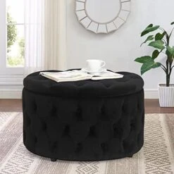 Homebeez Round Velvet Storage Ottoman, Button Tufted Footrest Stool Coffee Table For Living Room (Grey) -Songmics Furniture Shop 51C6JF21gmL. AC