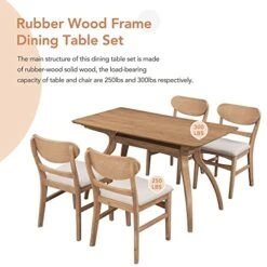 Melpomene 5 Piece Dining Table Set, Mid Century Solid Wood Kitchen Table With 4 Chairs And Special-Shape Legs(Natural Wood Wash) -Songmics Furniture Shop 51C9zjguv0L