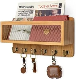 Rebee Vision Decorative Key And Mail Holder For Wall: Farmhouse Wall Mount Sorter With Storage Basket And 6 Retro Key Hooks - Wooden Mail Holder For Office, Appartment, Home Decor (Modern Black) -Songmics Furniture Shop 51CAmopiGHL. AC