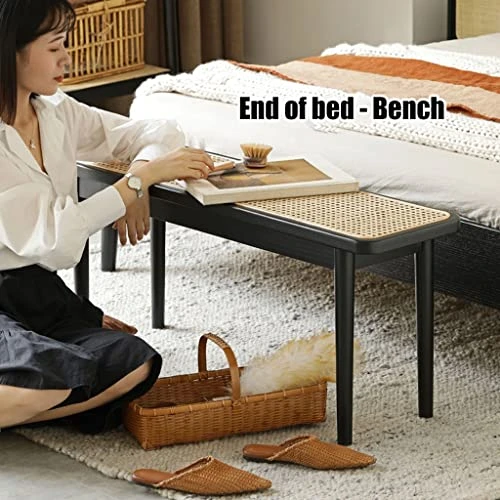 Rattan Solid Wood Bench, Home Decor Bench For Bedroom/Entryway/Dining Room, Black Minimalist Bench (Color : Black, Size : 120x28x43cm) 4 Rattan Solid Wood Bench, Home Decor Bench For Bedroom/Entryway/Dining Room, Black Minimalist Bench (Color : Black, Size : 120x28x43cm) - Image 4