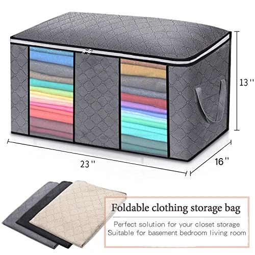 Purjoy 90L Large Storage Bags,6 Pack Closet Organizers And Storage,Clothes Foldable Storage Bins With Reinforced Handles Two Clear Window,Storage Containers For Clothing,Blanket,Comforters,Toys,Bedding(Grey 6Pack) 2 Purjoy 90L Large Storage Bags,6 Pack Closet Organizers And Storage,Clothes Foldable Storage Bins With Reinforced Handles Two Clear Window,Storage Containers For Clothing,Blanket,Comforters,Toys,Bedding(Grey 6Pack) - Image 2