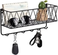 OROPY Entryway Mail Holder With Key Hooks, 11.0" L×2.6" W×5.1" H, Wall Mounted Matte Black Metal Wire Mesh Storage Basket With 5 Hooks, Easy To Organize Letters, Magazines, Keys, Leashes For Entryway -Songmics Furniture Shop 51CM5dH71qL. AC
