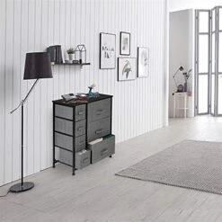 VALUX Box Dresser Storage Tower, Closet Dressers With 7 Drawers, Vertical Storage Dressers For Bedroom, Entryway - Sturdy Steel Frame, Wood Top, Easy Pull Fabric Bin (Grey)