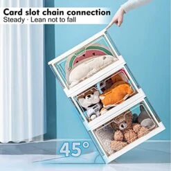 Clear Storage Bin With Lid 3 Pack 【Stackable & Sturdy】Plastic Bins For Storage, Multifunctional Folding Storage Bins For Bedroom, Living Room, Study, Toy Room, 23 QT Folding Box With Magnetic Door -Songmics Furniture Shop 51CRT8wXFiL