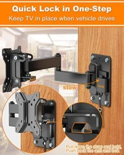 GOFORWILD Lockable RV TV Mount, Full Motion RV Mount For Most 10-26 Inch TV, TV Wall Mount For Camper Truck Trailer Marine Boat Motor Home, Max VESA 100x100mm, Up To 33LBS