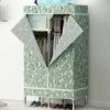AKDXM Non-Woven Clothing Storage Cabinet Portable Independent Clothing Storage Bag With Hanging Rods Storage Strong Fabric Cover Standing Closet Storage Bag Easy Assemble,Green,85x45x166cm