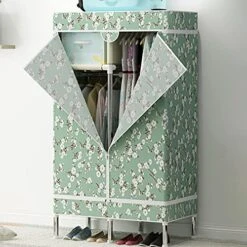 AKDXM Non-Woven Clothing Storage Cabinet Portable Independent Clothing Storage Bag With Hanging Rods Storage Strong Fabric Cover Standing Closet Storage Bag Easy Assemble,Green,85x45x166cm