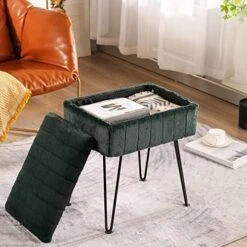 CUYOCA Vanity Stool Ottoman With Storage Bench, Faux Fur Stool For Vanity With Metal Legs, Makeup Chair Vanity Stool For Bedroom Living Room, White -Songmics Furniture Shop 51CZA8vWMyL. AC