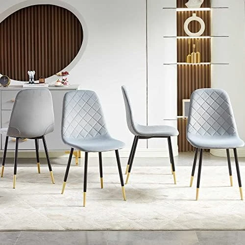 NORDICANA Velvet Dining Chairs Kitchen Solid Color Chair Upholstered Side Stools With Backrest Metal Legs Set Of 4, Navy Blue 13 NORDICANA Velvet Dining Chairs Kitchen Solid Color Chair Upholstered Side Stools With Backrest Metal Legs Set Of 4, Navy Blue - Image 13
