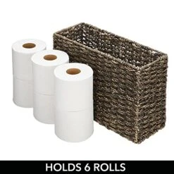 MDesign Rustic Farmhouse Woven Seagrass Toilet Paper Holder Basket - Large Storage Organizer Tank Topper For Bathroom Counter Or Top Of Toilet - Holds 6 Rolls Of Toilet Paper - Black Wash -Songmics Furniture Shop 51CdHZYSmSL
