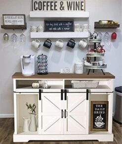 PHI VILLA Farmhouse Coffee Bar Cabinet - Sliding Barn Door Kitchen Sideboard Buffet Storage Cabinet -Songmics Furniture Shop 51CeNouKIBL. AC