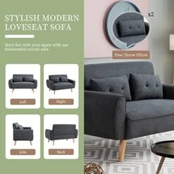 Vongrasig 47" Small Modern Loveseat Sofa, Mid Century Linen Fabric 2-Seat Sofa Couch Tufted Love Seat With Back Cushions And Tapered Wood Legs For Living Room, Bedroom And Small Space (Dark Gray) -Songmics Furniture Shop 51ChQ8k5epL