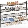 AOODA 4 Tier Long Shoe Organizer For Closet, Wide Stackable Metal Shoe Rack For Entryway, Bedroom, Floor, Shoe Shelf Storage Organizer Holds 30 Pairs Of Men Sneakers (Bronze)