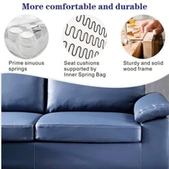 Ovios Mid-Century Modern Sofa 3-Seat L-Shape Sectional Sofa Couch With Chaise And Movable Ottoman For Living Room Lounge Office, 100" W, Faux Leather (Blue) -Songmics Furniture Shop 51CkLadmIoL