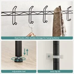 SONGMICS Metal Hall Tree, Coat Rack With Shoe Rack For Entryway, Adjustable Shoe Shelf And Hanging Rails, 16 Dual Hooks, Large Capacity, 35.4-Inch Long Hallway Storage Unit, Hat Bag, Black ULGR411B01 -Songmics Furniture Shop 51ClghklyaL