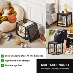 Mxfurhawa Iron Mesh Storage Ottoman, 55L Multipurpose Ottoman With Storage For Bedroom And Livingroom, Faux Leather Black Footrest With Foam Padded Seat, Support 350lbs -Songmics Furniture Shop 51CmJpyxEKL