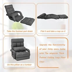 WAYTRIM Indoor Chaise Lounge Sofa, Folding Lazy Sofa Floor Chair, 6-Position Folding Padded Lounger Bed With Armrests - Dark Gray 12 WAYTRIM Indoor Chaise Lounge Sofa, Folding Lazy Sofa Floor Chair, 6-Position Folding Padded Lounger Bed With Armrests - Dark Gray -Songmics Furniture Shop 51CqC7uiiES 1