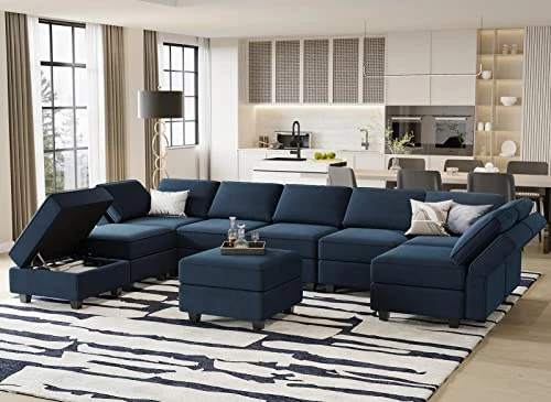 Belffin Modular Sectional Sofa Couch With Reversible Double Chaises Velvet L Shaped Sectional Couch Convertible Sectional Sofa With Storage Blue 3 Belffin Modular Sectional Sofa Couch With Reversible Double Chaises Velvet L Shaped Sectional Couch Convertible Sectional Sofa With Storage Blue - Image 3