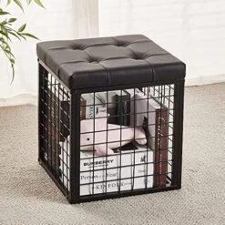 Mxfurhawa Iron Mesh Storage Ottoman, 55L Multipurpose Ottoman With Storage For Bedroom And Livingroom, Faux Leather Black Footrest With Foam Padded Seat, Support 350lbs -Songmics Furniture Shop 51D06Hn1HjL. AC