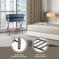 Bartnelli 2-Pack Premium Luggage Rack With Folding Storage Shelf | Collapsible Metal Suitcase Stand With Foldable Durable Nylon Straps For Bedroom, Guest Room, Or Hotel -Songmics Furniture Shop 51D0DETLFfL