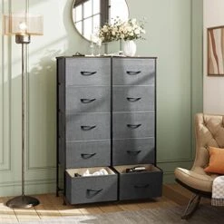 WLIVE 9 Drawer Dresser And 10 Drawer Tall Chest Organizer Set, Fabric Storage Tower For Bedroom, Nursery, Entryway, Closets, Charcoal Gray -Songmics Furniture Shop 51D3S00PSAL