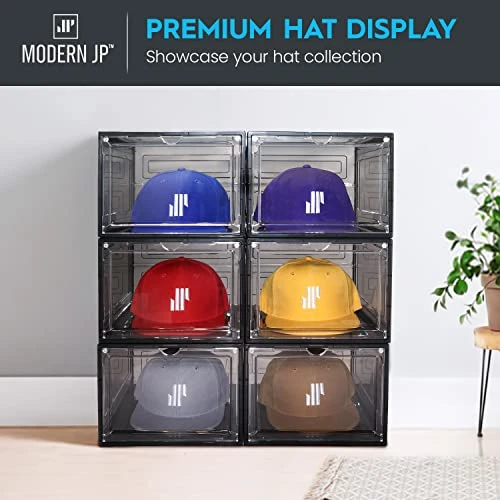 Modern JP Hat Organizer For Baseball Caps (2-Pack) - Transparent Hat Display, Premium Hat Storage Box - Quick Assembly Hat Rack Design With Easy Access Magnet Door, Black 4 Modern JP Hat Organizer For Baseball Caps (2-Pack) - Transparent Hat Display, Premium Hat Storage Box - Quick Assembly Hat Rack Design With Easy Access Magnet Door, Black - Image 4