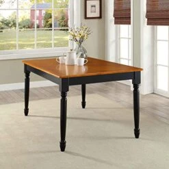 Better Homes And Gardens Sturdy Wood Modern Design Autumn Lane Farmhouse Dining Table With Kitchen Rug, Black And Oak