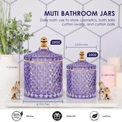 ALAMHI 2 Pack Qtip Holder Apothecary Jars With Lids, Purple Bathroom Accessories Aesthetic Room Decor Bathroom Decor Sets, Cotton Ball Storage Organizer For Cotton Swab, Cotton Rounds, 20oz+10oz -Songmics Furniture Shop 51DBpFlBHNL