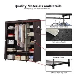 INGIORDAR Portable Closet Wardrobe Organizer Storage With Cover Non-Woben Fabric Portable Wardrobe Closet For Hanging Clothes Racks Shelving 59 Inch For Bedroom, Coffee 11 INGIORDAR Portable Closet Wardrobe Organizer Storage With Cover Non-Woben Fabric Portable Wardrobe Closet For Hanging Clothes Racks Shelving 59 Inch For Bedroom, Coffee -Songmics Furniture Shop 51DE6pJF1sL
