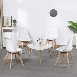 Yaheetech Chairs For Dining Room Dining Chairs DSW Chair Accent Shell Chair With Beech Wood Legs Modern Mid Century Eiffel Inspired Chair Dining Room Chairs Set Of 4 Kitchen Chairs White,4Pcs -Songmics Furniture Shop 51DEqJuxcqL