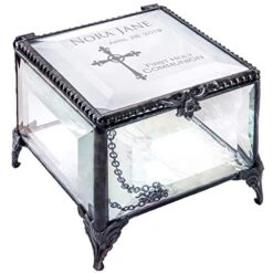First Communion Gift For Girls Personalized Clear Beveled Glass Engraved Cross Jewelry Rosary J Devlin Box 326 EB220