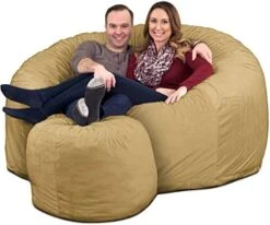 ULTIMATE SACK 6000 Bean Bag Chair W/Footstool: Giant Foam-Filled Furniture - Machine Washable Covers, Double Stitched Seams, Durable Inner Liner, And 100% Virgin Foam Footstool Incl. (Grey, Suede) -Songmics Furniture Shop 51DIN7esrL. AC